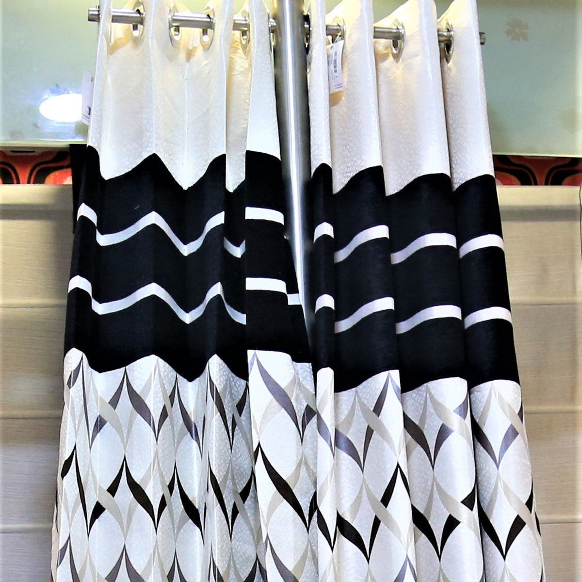 (Black) Curtain Self Design- Polyester(7 X 4 Feet) - Jagdish Store Online Since 1965