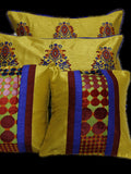 Rosario Premium Yellow-Red Poly Silk Double Bedcover with Pillow & Cushion Covers - Jagdishstoreonline 