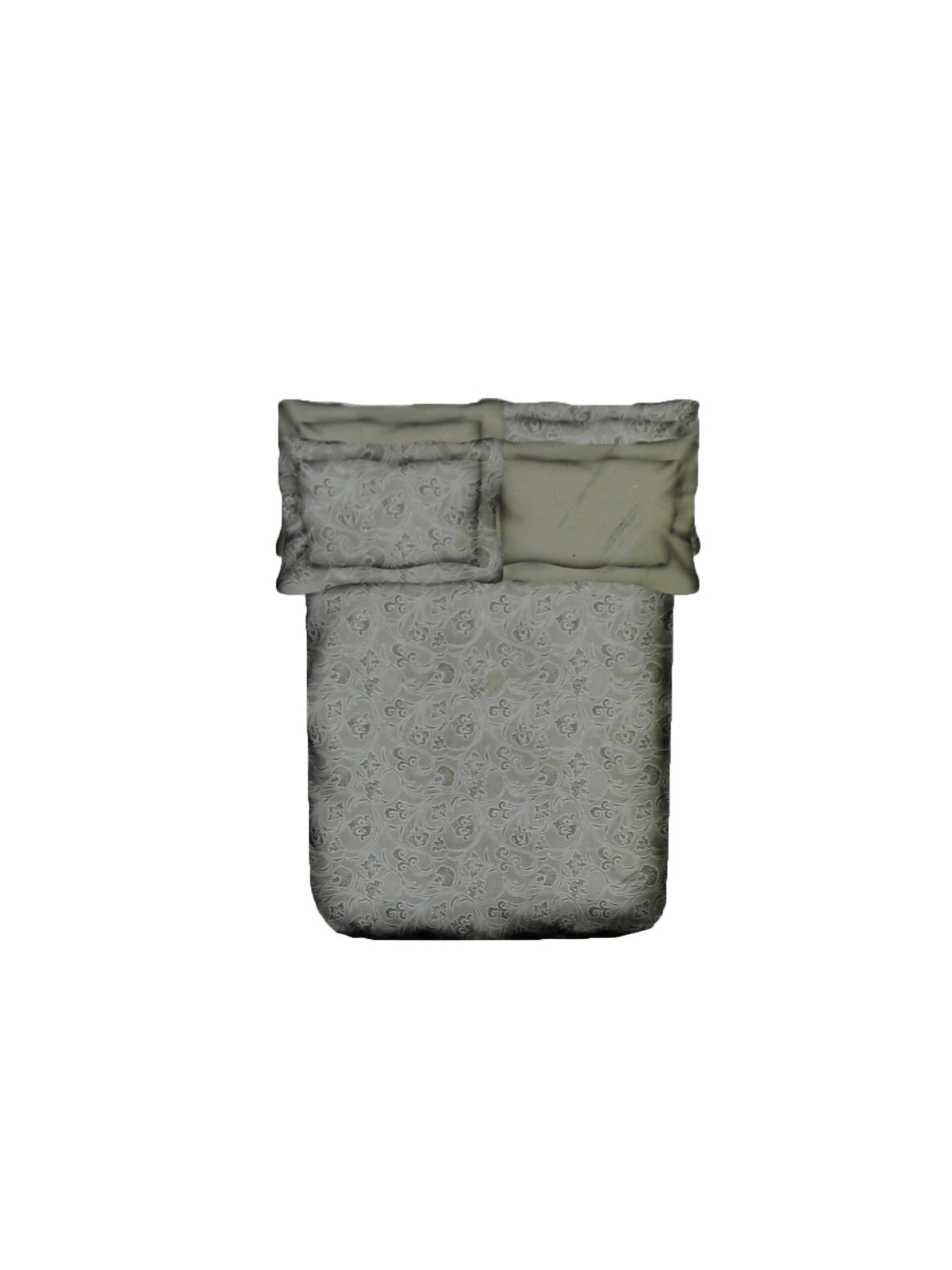 Grey paisley bedsheet laid flat with two pillow covers, Trident Nectarsoft
