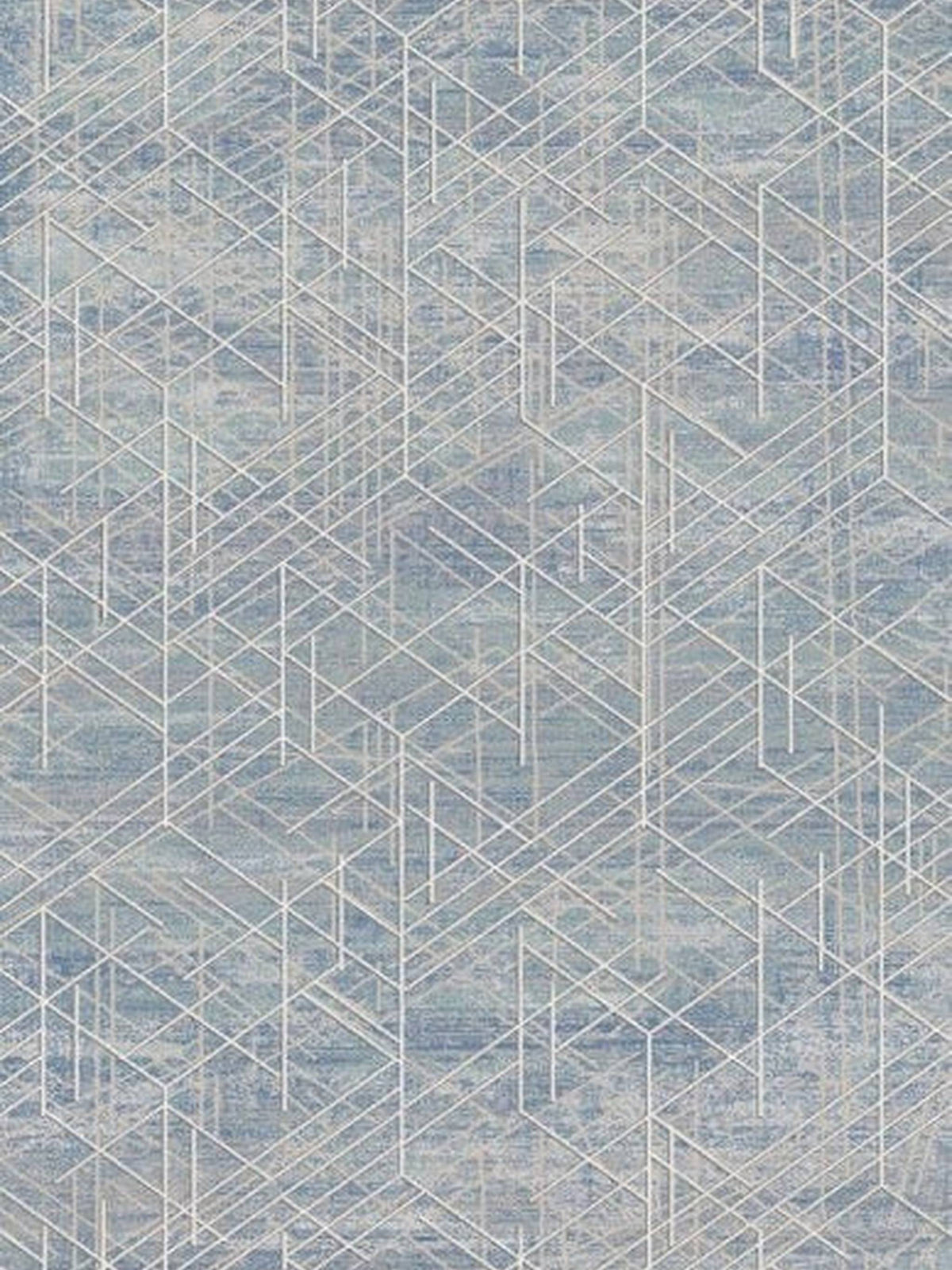 Vogue Bellagio rug in a blue geometric triangle lattice, top-down view