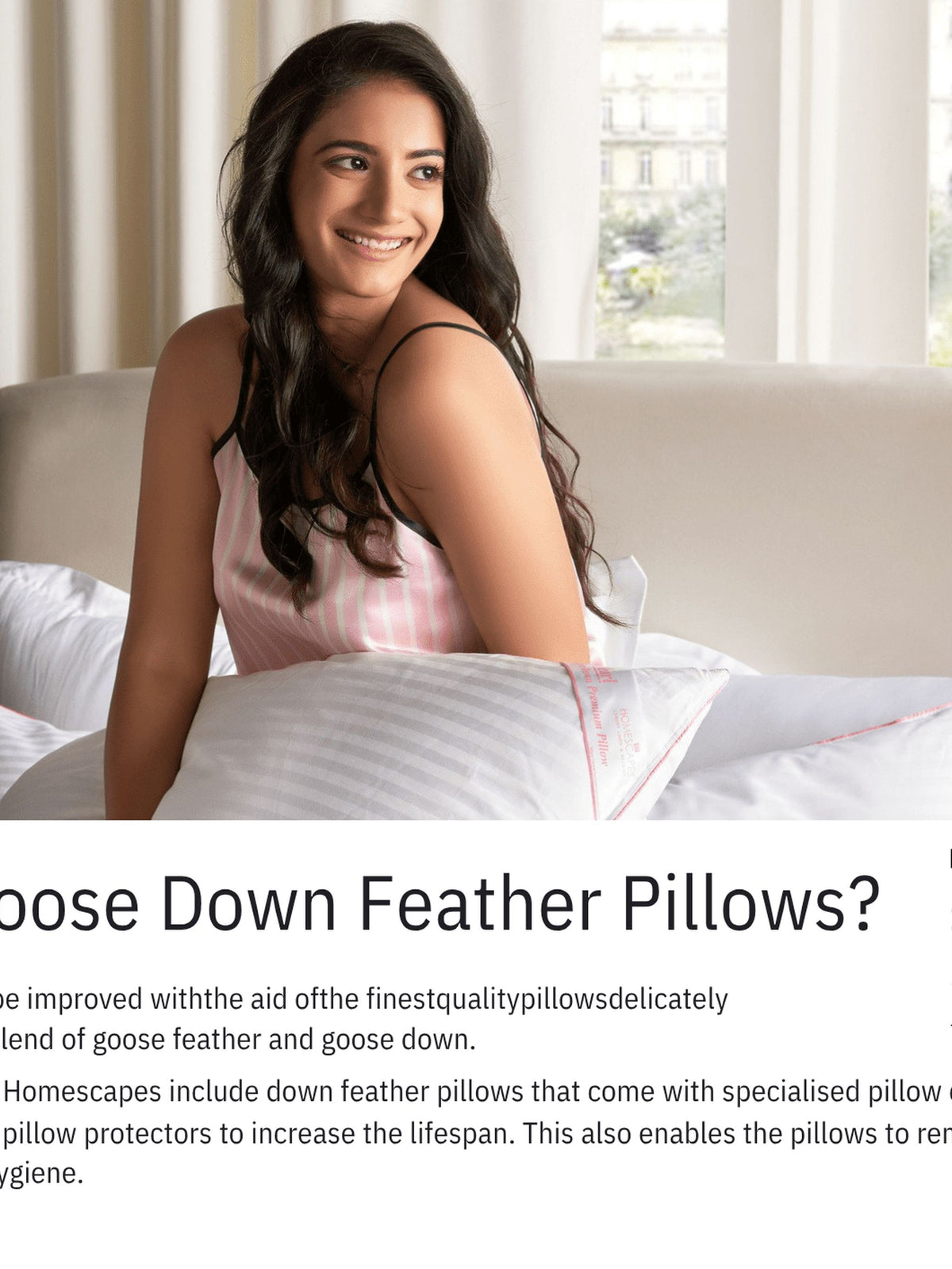 Information card about goose down feather pillows, Ruby down pillow