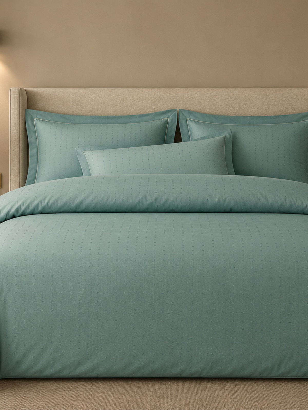 Desenhista 550 TC Jacquard Cotton Bedding Set with Duvet Cover-green color