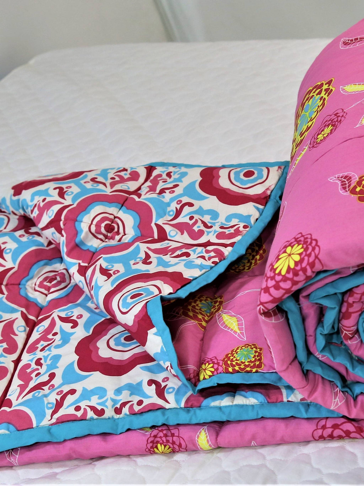 Printed(Pink) Reversible Cotton AC Quilt (90x108 Inch)-300GSM - Jagdish Store Online Since 1965
