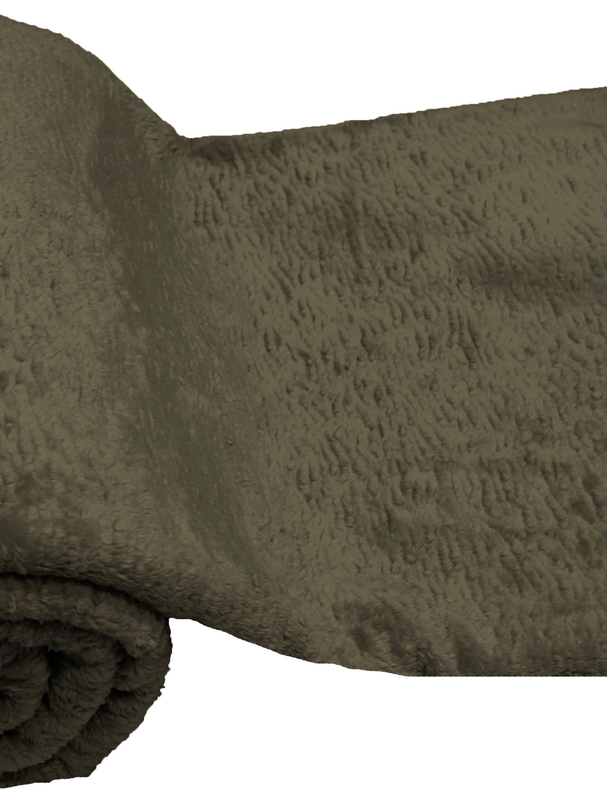 Rolled olive grey Monaco blanket showing its soft fur-finish pile