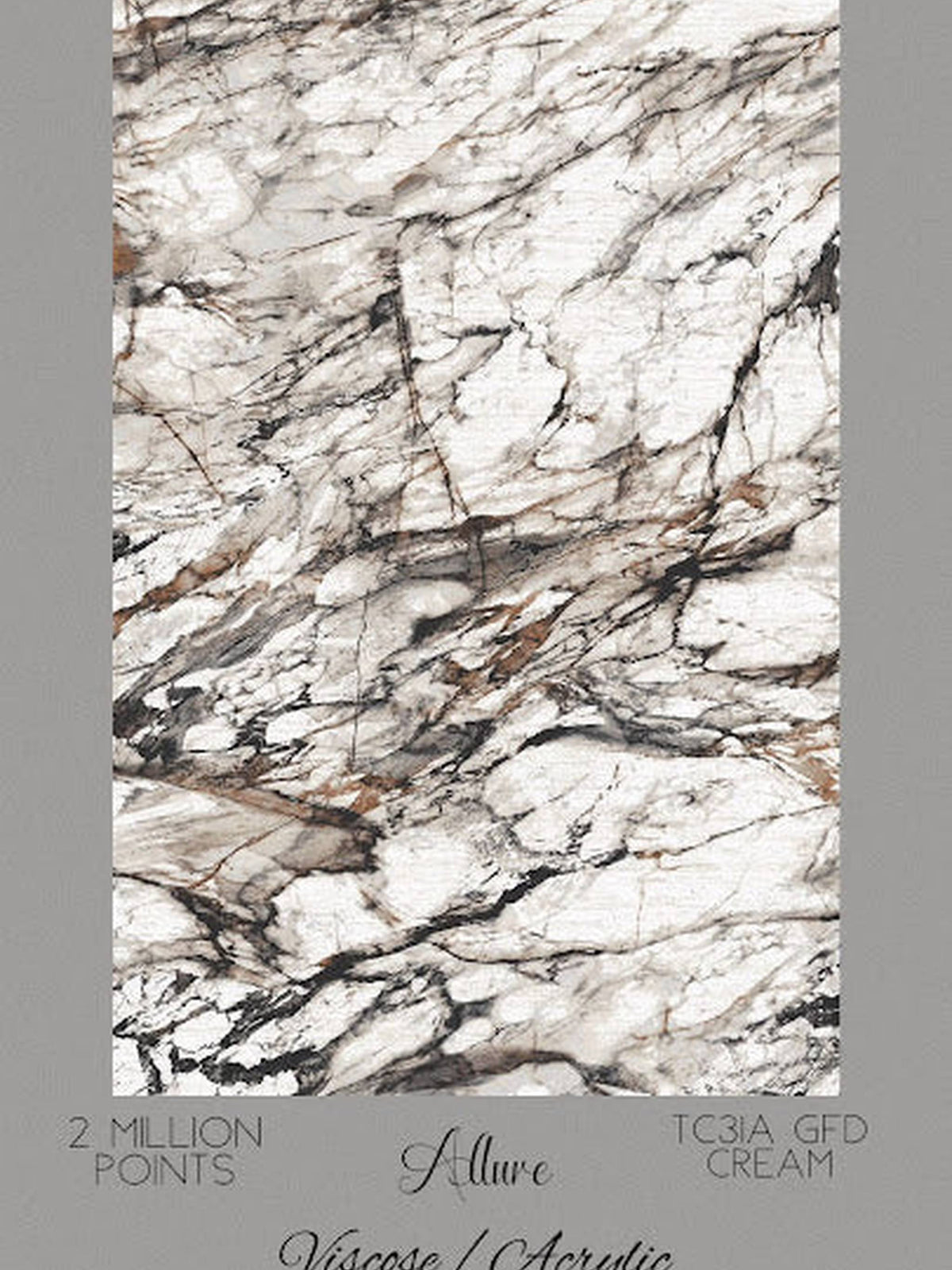 White and grey marble vein rug, Allure viscose-acrylic, Cream