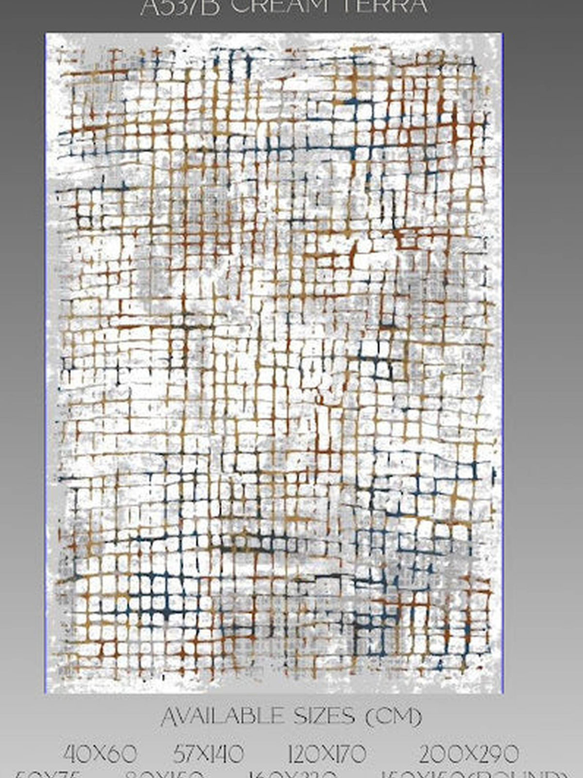 White rug with fine gold and blue grid crosshatch, Blush Bellagio Cream Terra