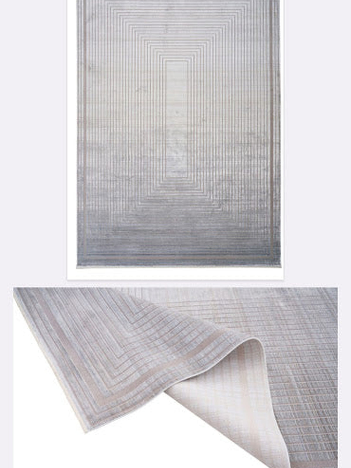 Pale silver grey bamboo viscose rug with concentric line border, Donna Collection