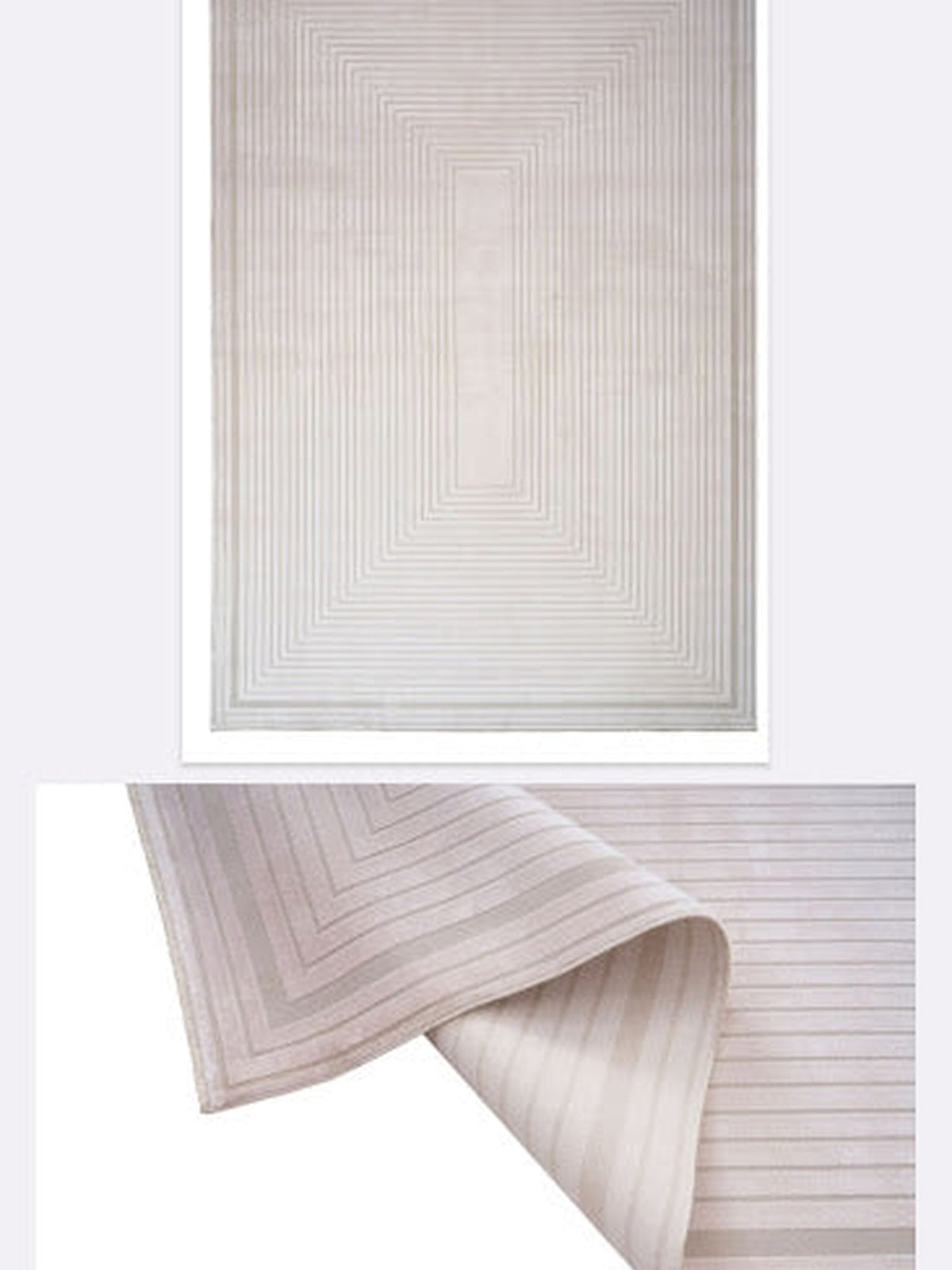 Ivory bamboo viscose rug with concentric line border, Donna Collection