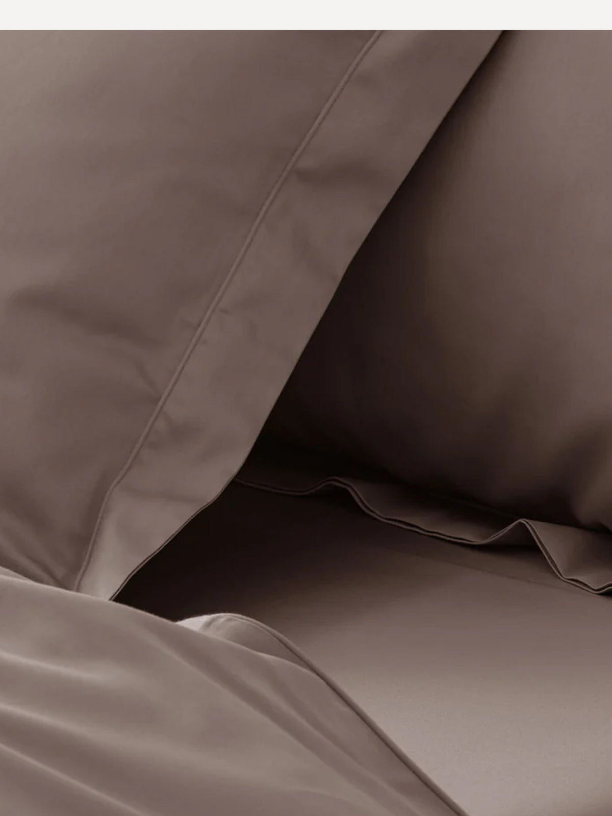 Mocha brown Supima cotton bedding, close view of the sateen sheen