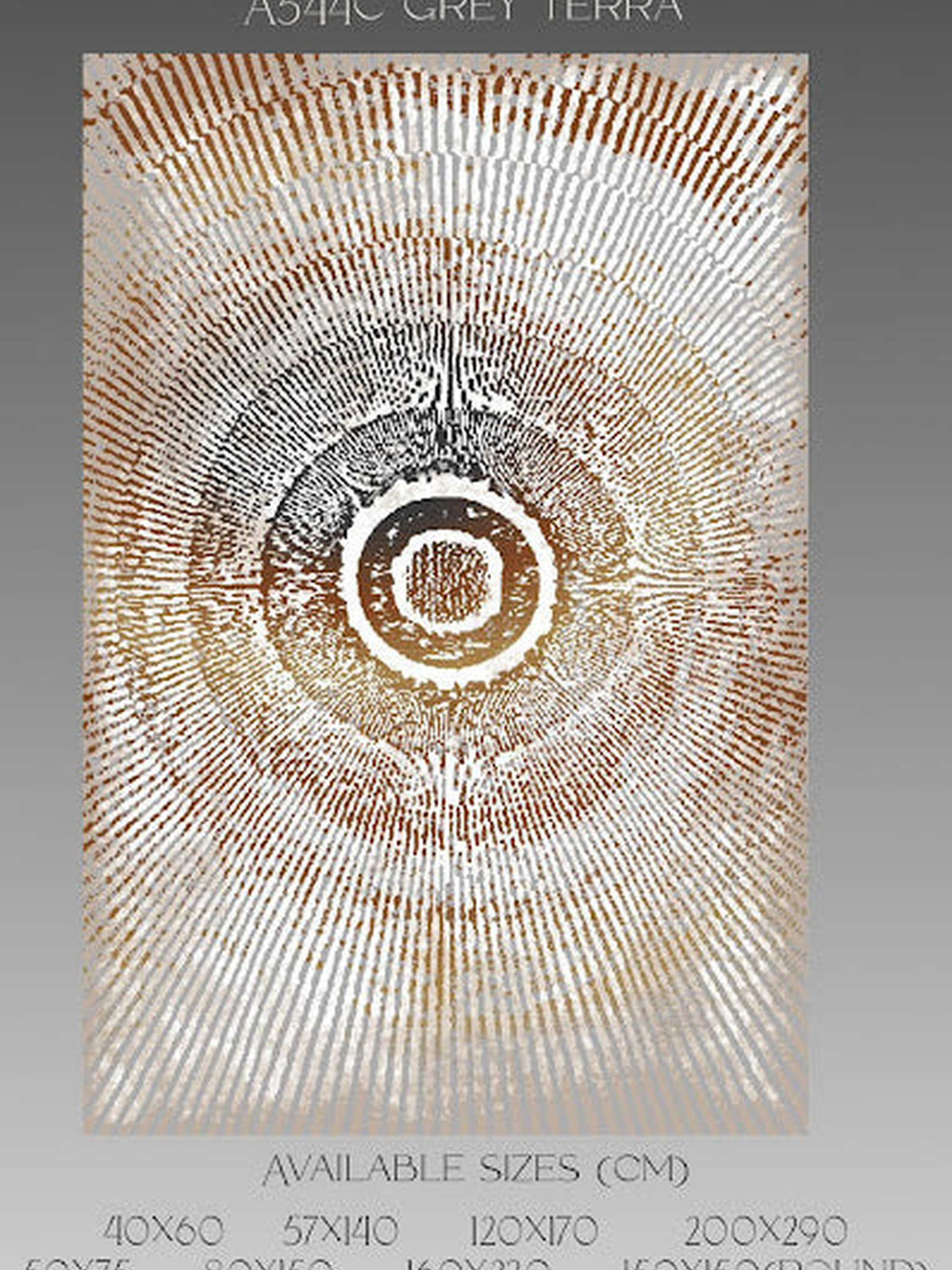 Gold and grey radiating ripple rug with a target medallion, Blush Bellagio Terra