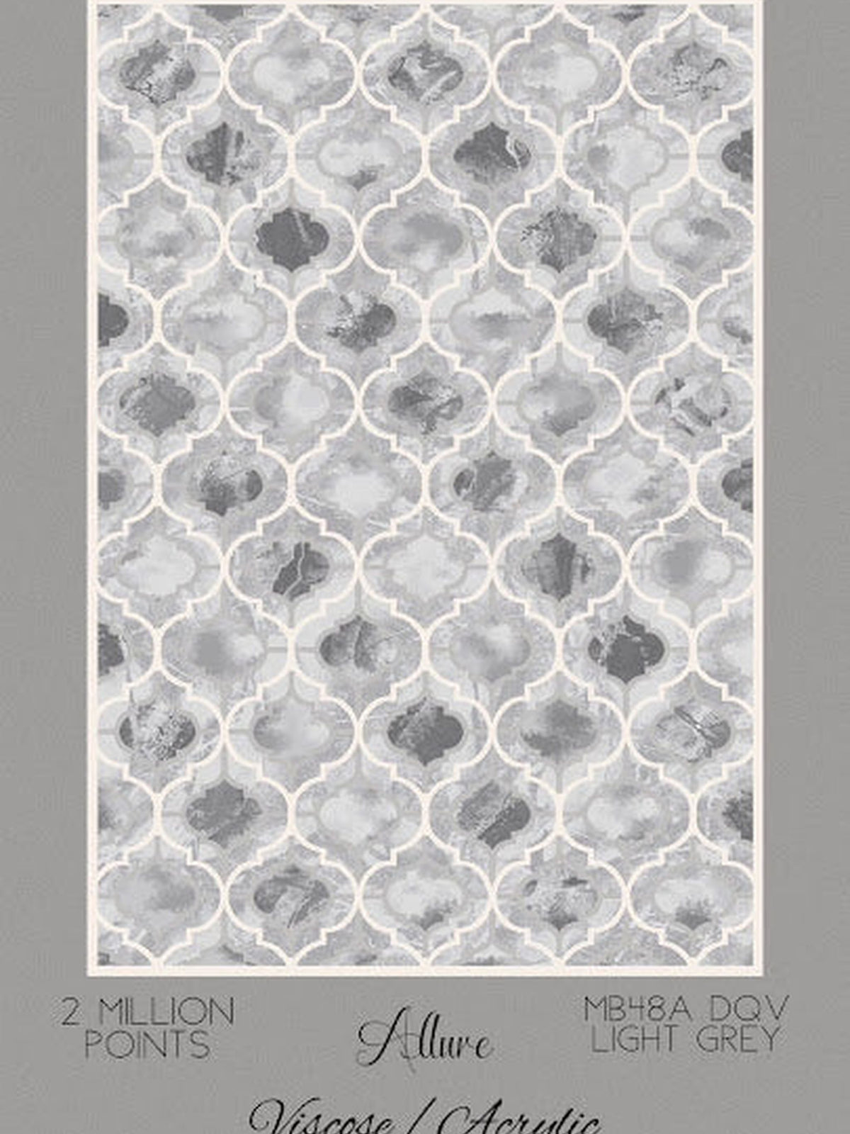 Light grey marble ogee lantern tile rug, Allure viscose-acrylic, Light Grey