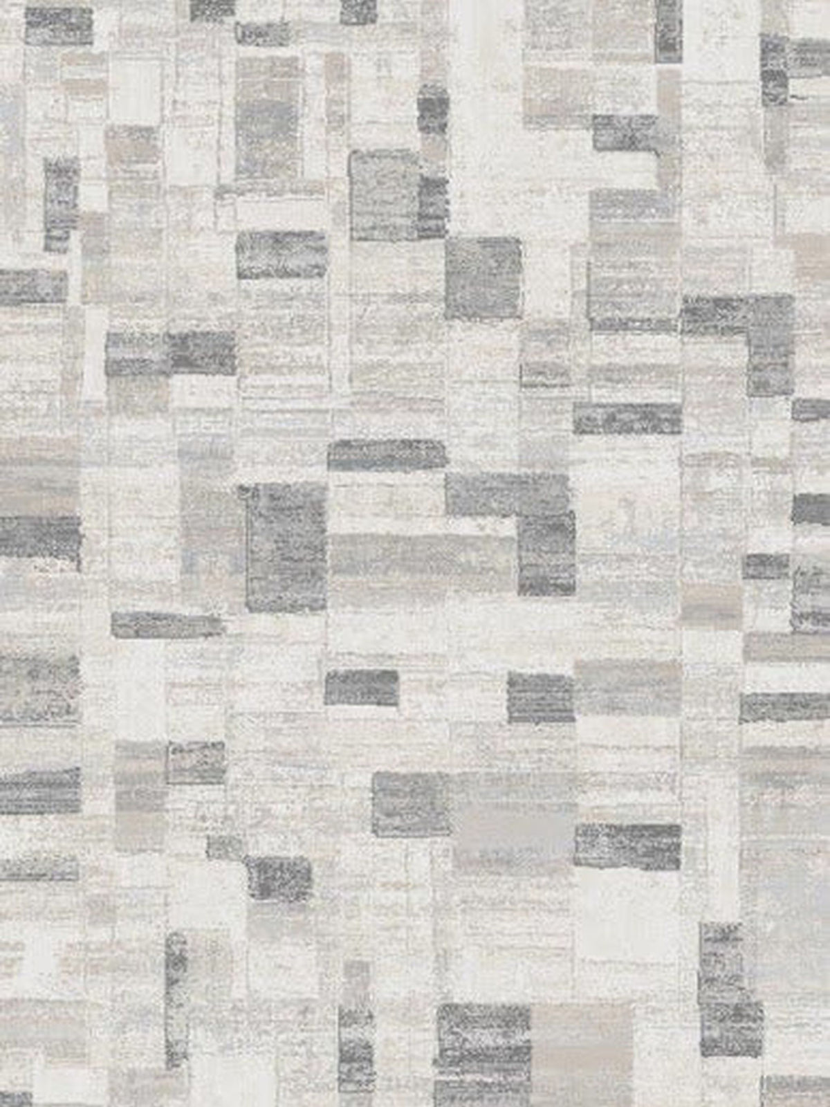Vogue Bellagio rug in an ivory and grey rectangular block mosaic, top-down view