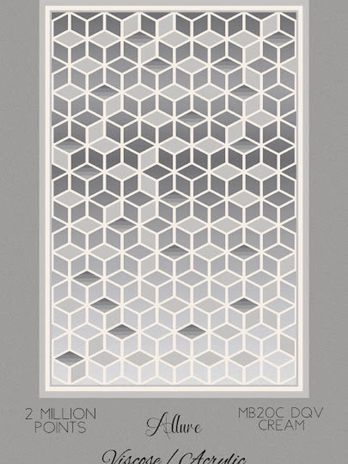 White and grey tumbling block cube geometric rug, Allure viscose-acrylic, Cream