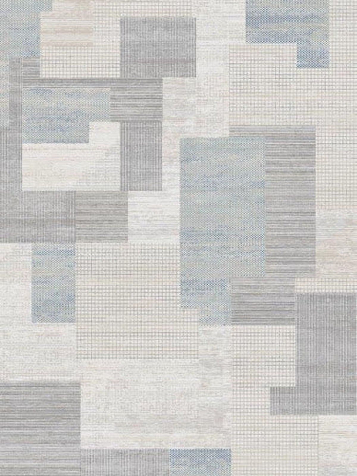 Vogue Bellagio rug in blue grey grid blocks, top-down view
