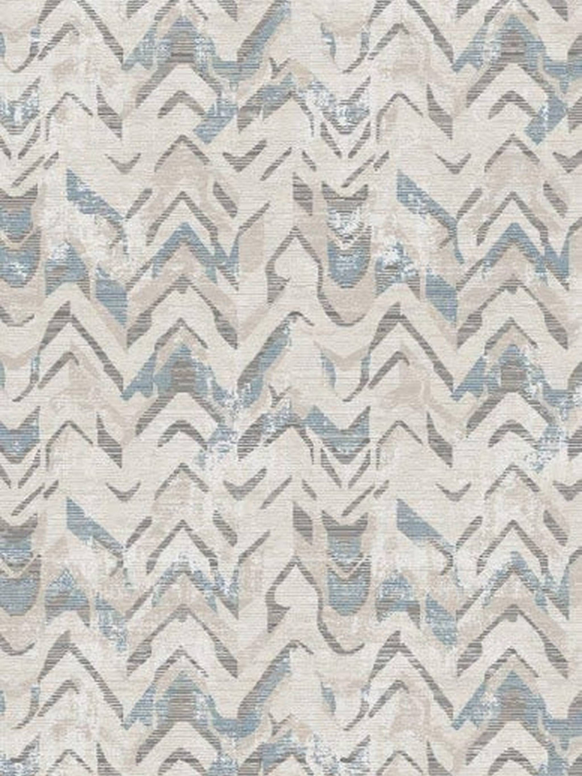 Vogue Bellagio rug in an ivory and blue chevron ikat design, top-down view