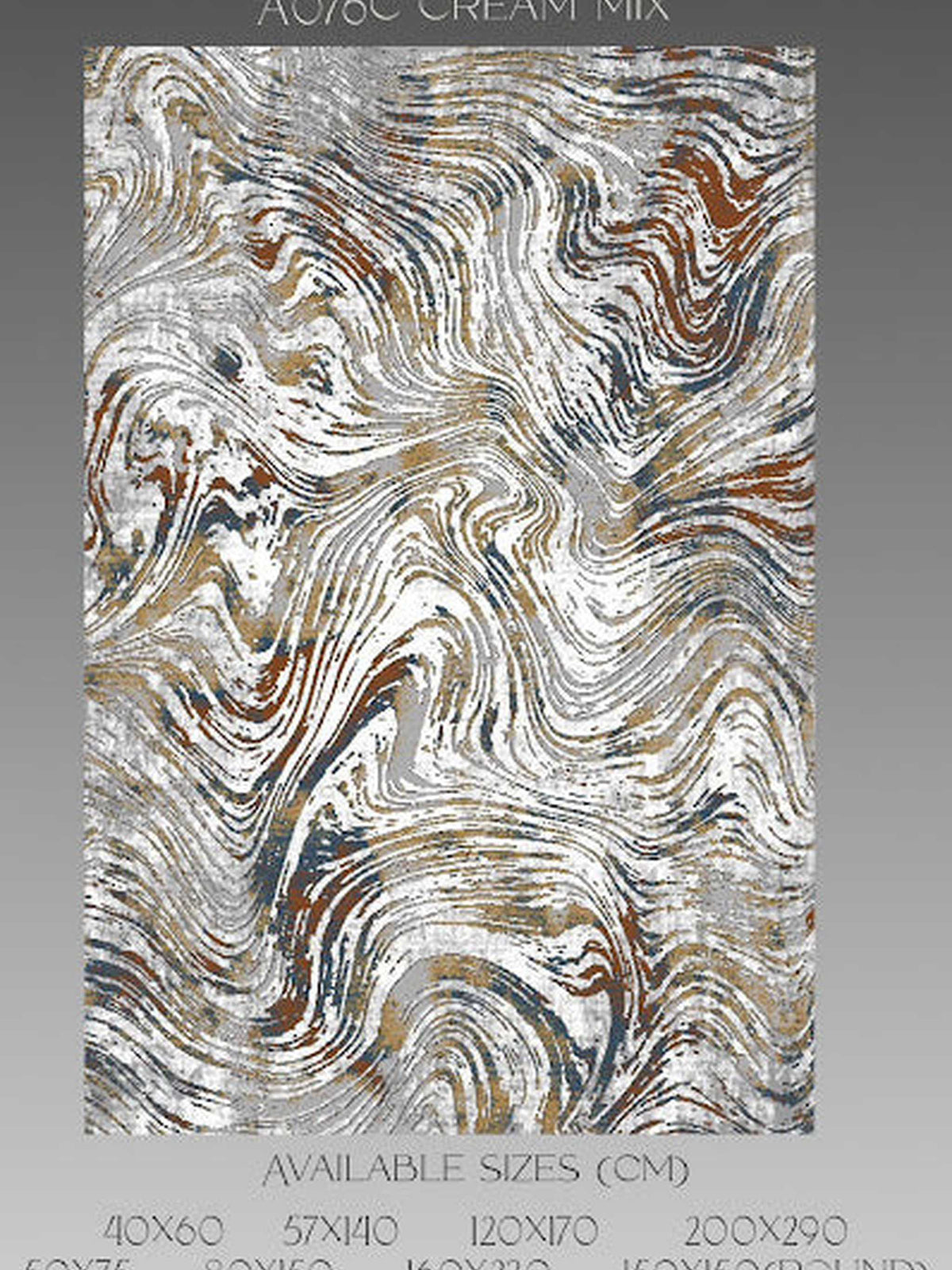 Swirling marbled agate rug in grey, cream and rust, Blush Bellagio Cream Mix