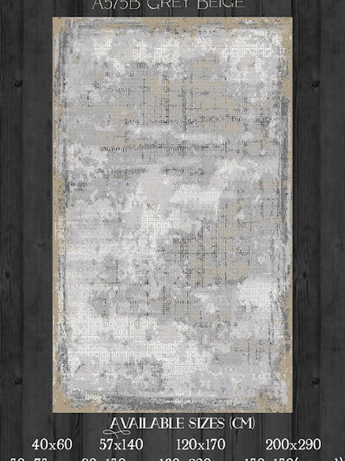 Catalogue sheet: Proxima Bellagio rug A575B Grey Beige with available sizes in cm