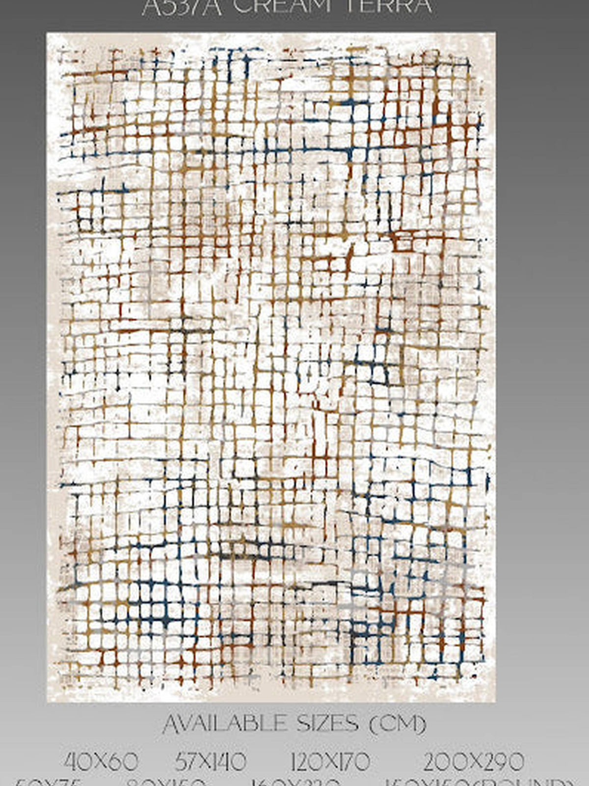 Cream rug with fine gold and navy grid crosshatch, Blush Bellagio Cream Terra