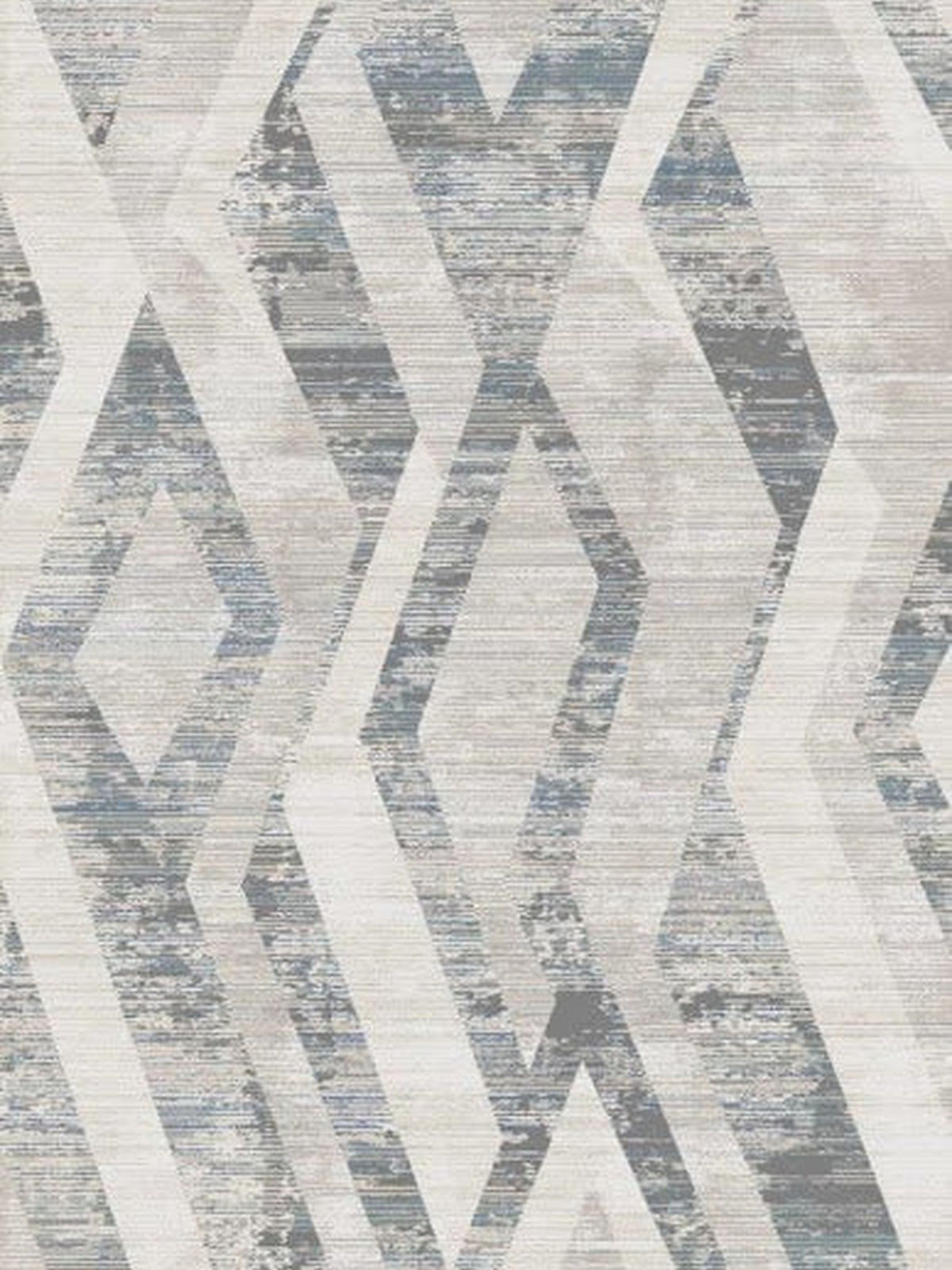 Vogue Bellagio rug in an ivory and blue grey elongated diamond lattice, top-down view
