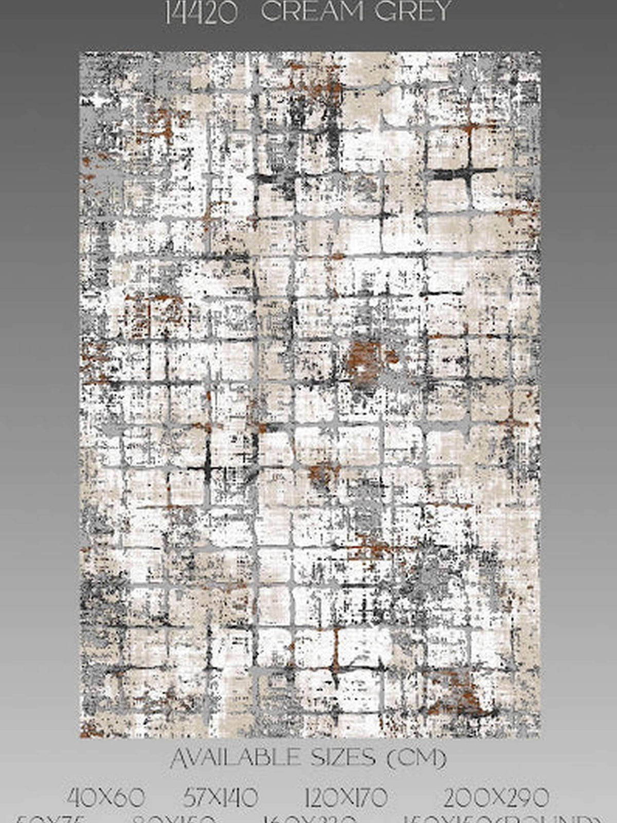 Grey and rust weathered grid-square rug, Blush Bellagio Cream Grey