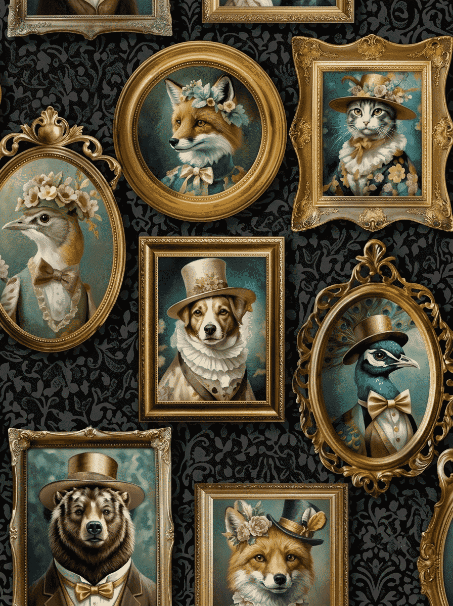 Aristocrat Animal Gallery Wallpaper Charcoal