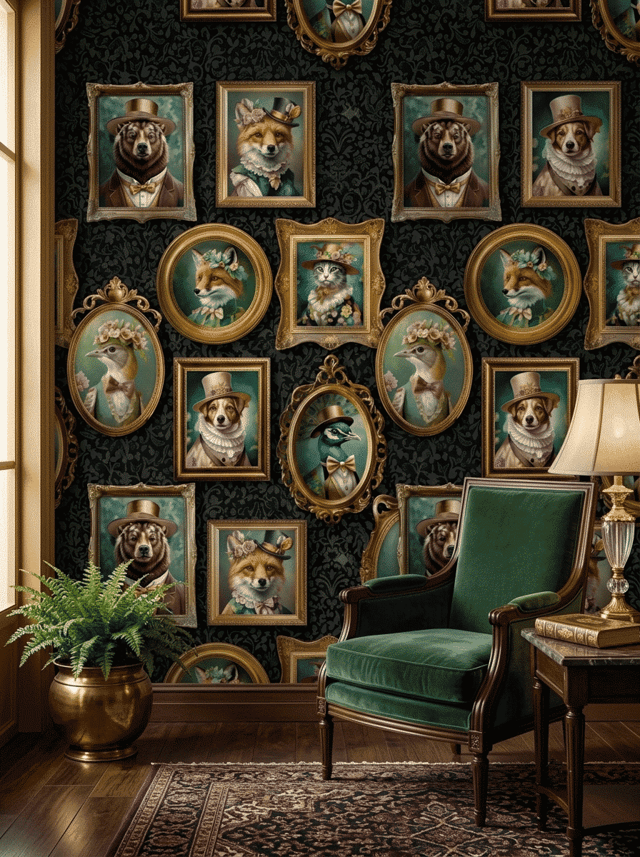 Aristocrat Animal Gallery Wallpaper Charcoal