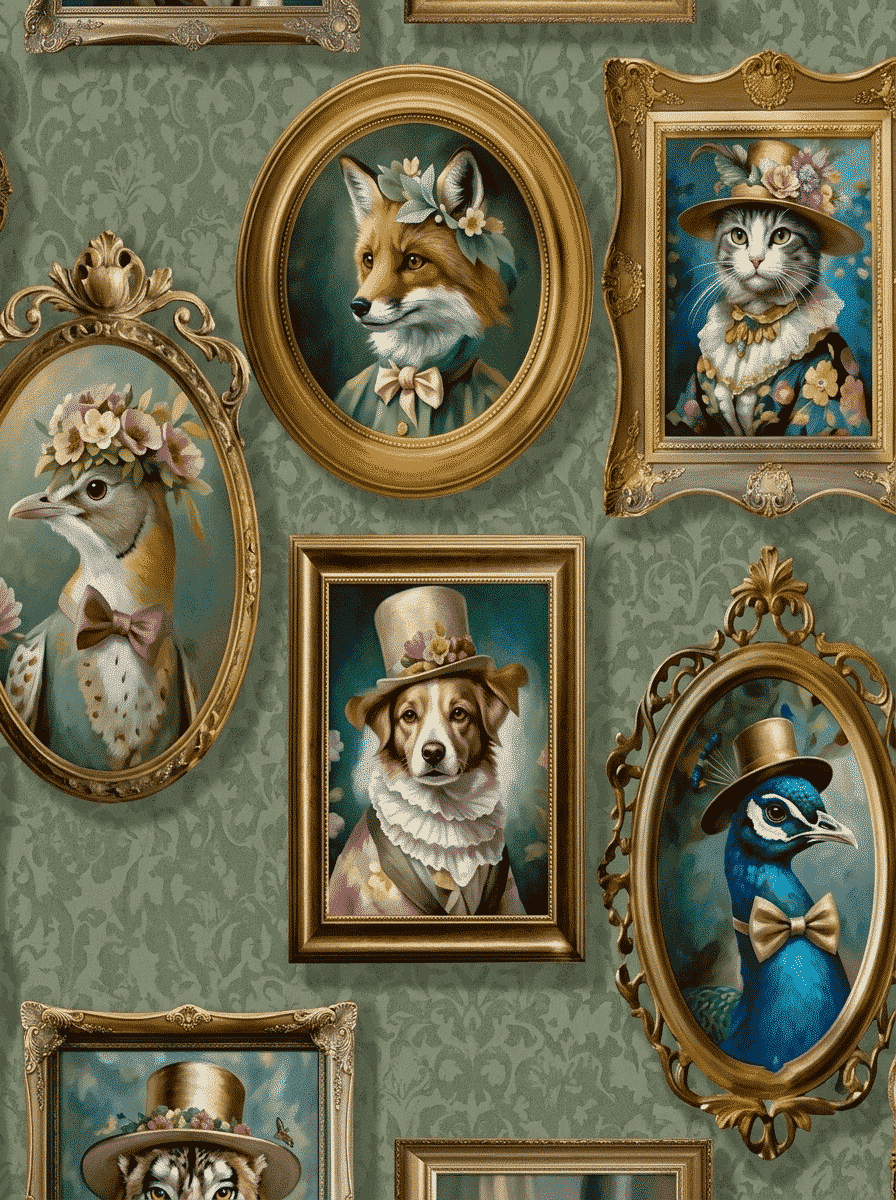 Aristocrat Animal Gallery Wallpaper Sage Green