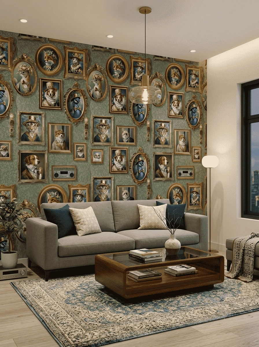 Aristocrat Animal Gallery Wallpaper Sage Green