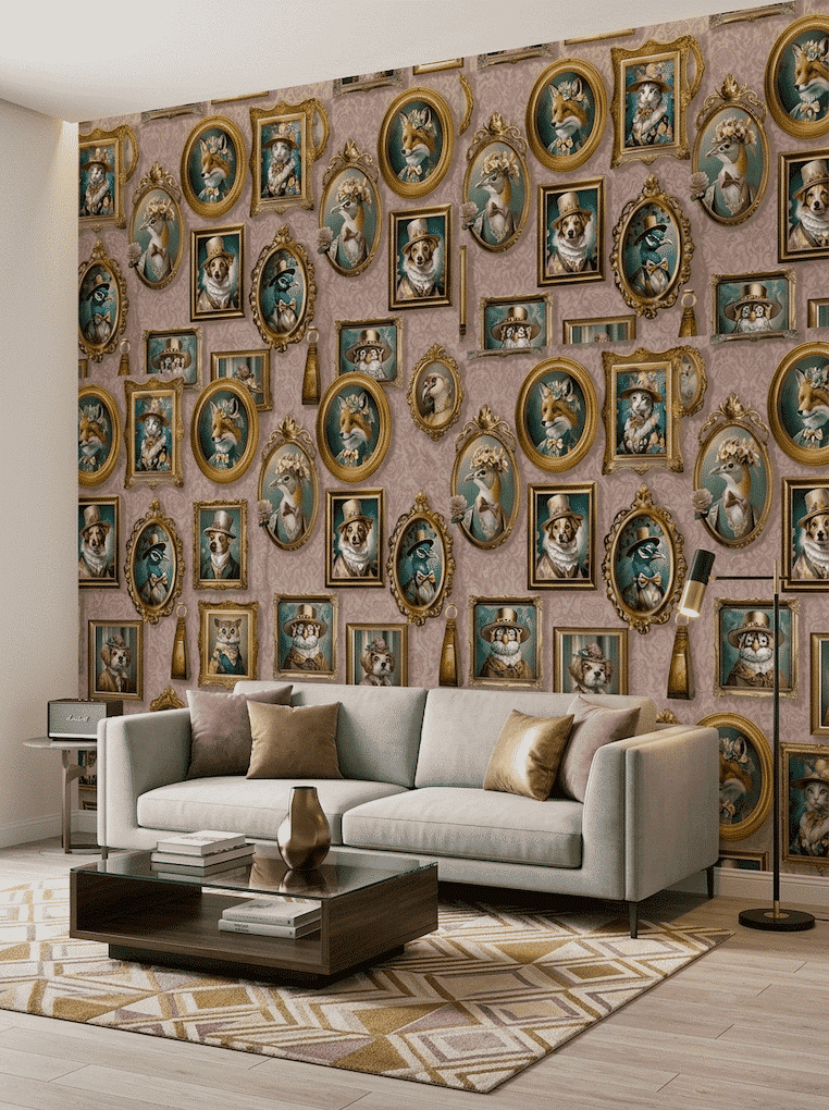 Aristocrat Animal Gallery Wallpaper Pink
