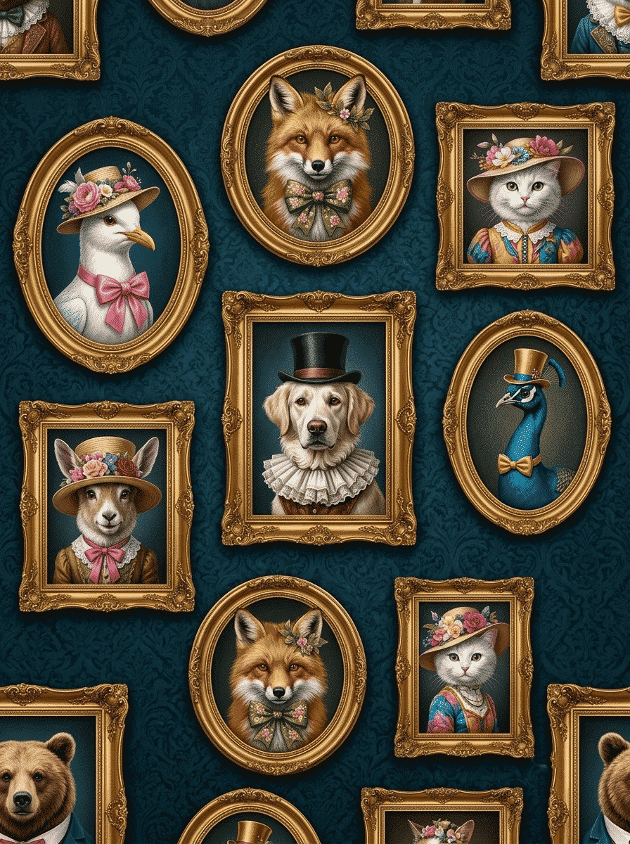 Aristocrat Animal Gallery Wallpaper Navy