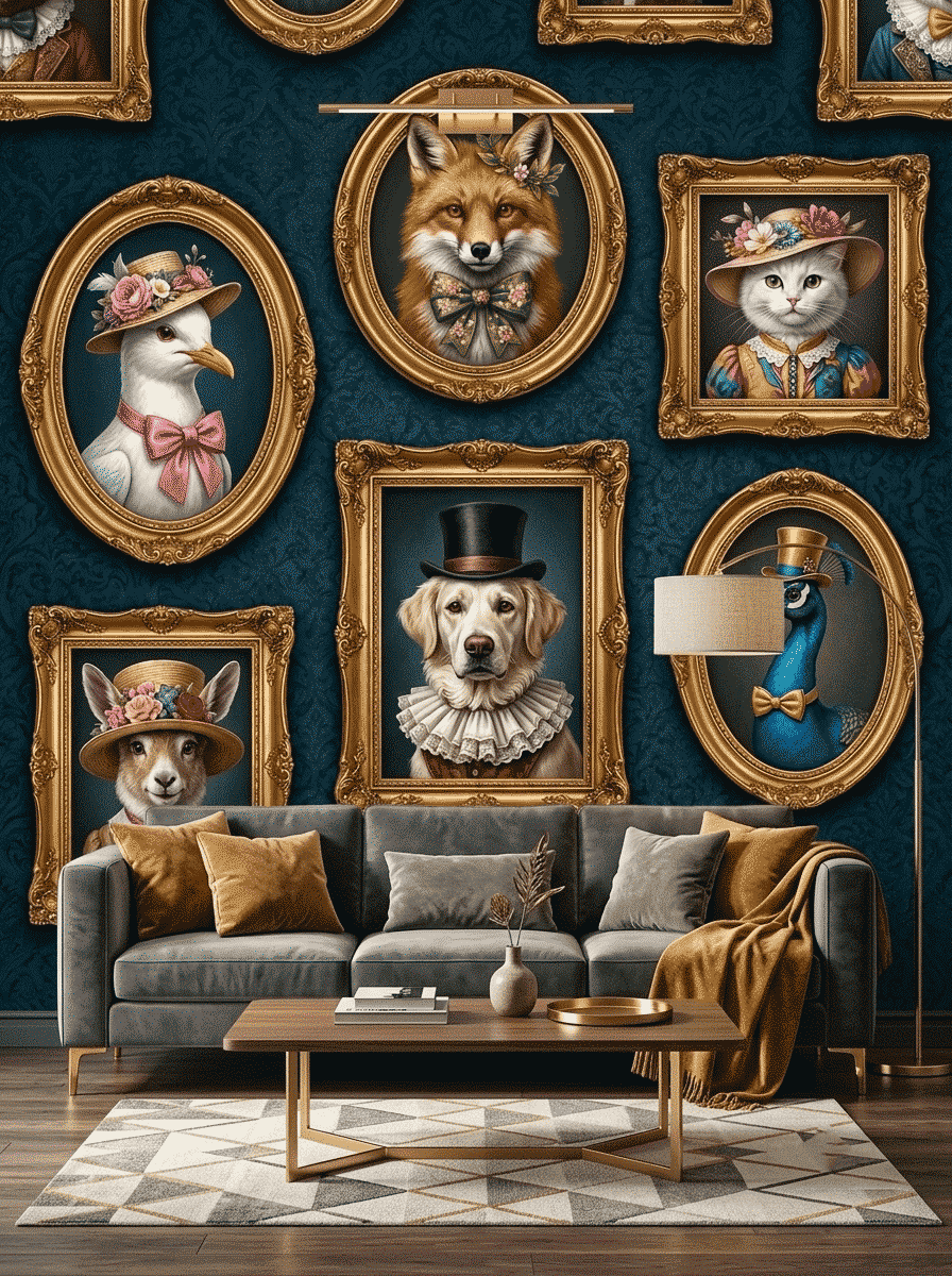 Aristocrat Animal Gallery Wallpaper Navy