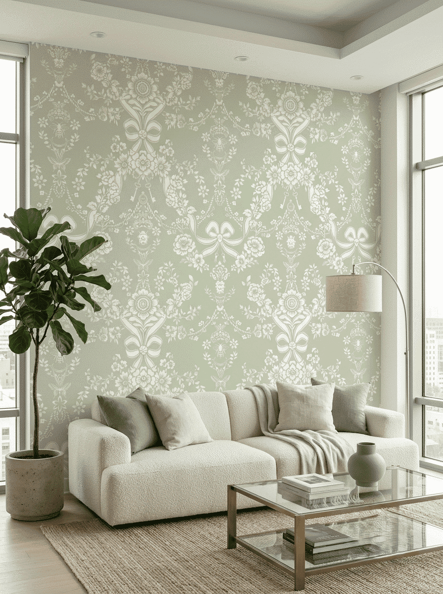 Elegant Floral Damask Wallpaper Sage