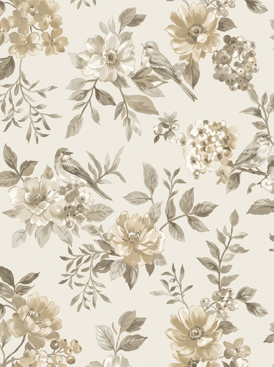 Floral Aviary Paradise Wallpaper Neutral