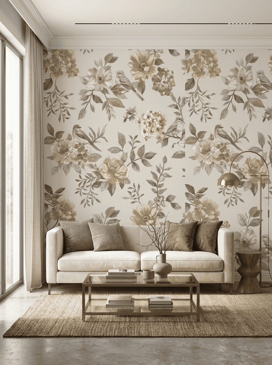 Floral Aviary Paradise Wallpaper Neutral