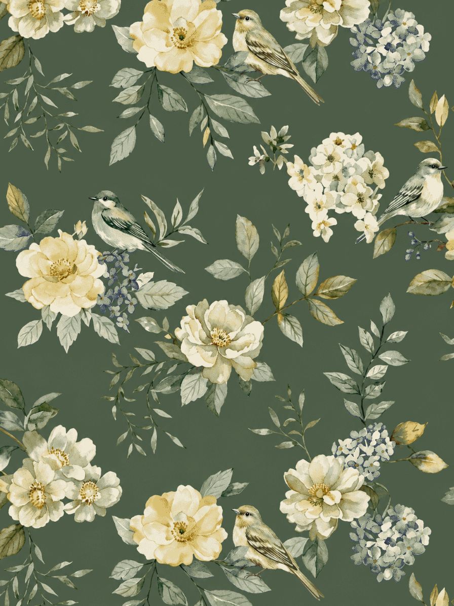 Floral Aviary Paradise Wallpaper Green