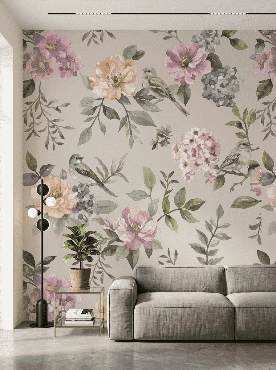 Floral Aviary Paradise Wallpaper Beige Multi