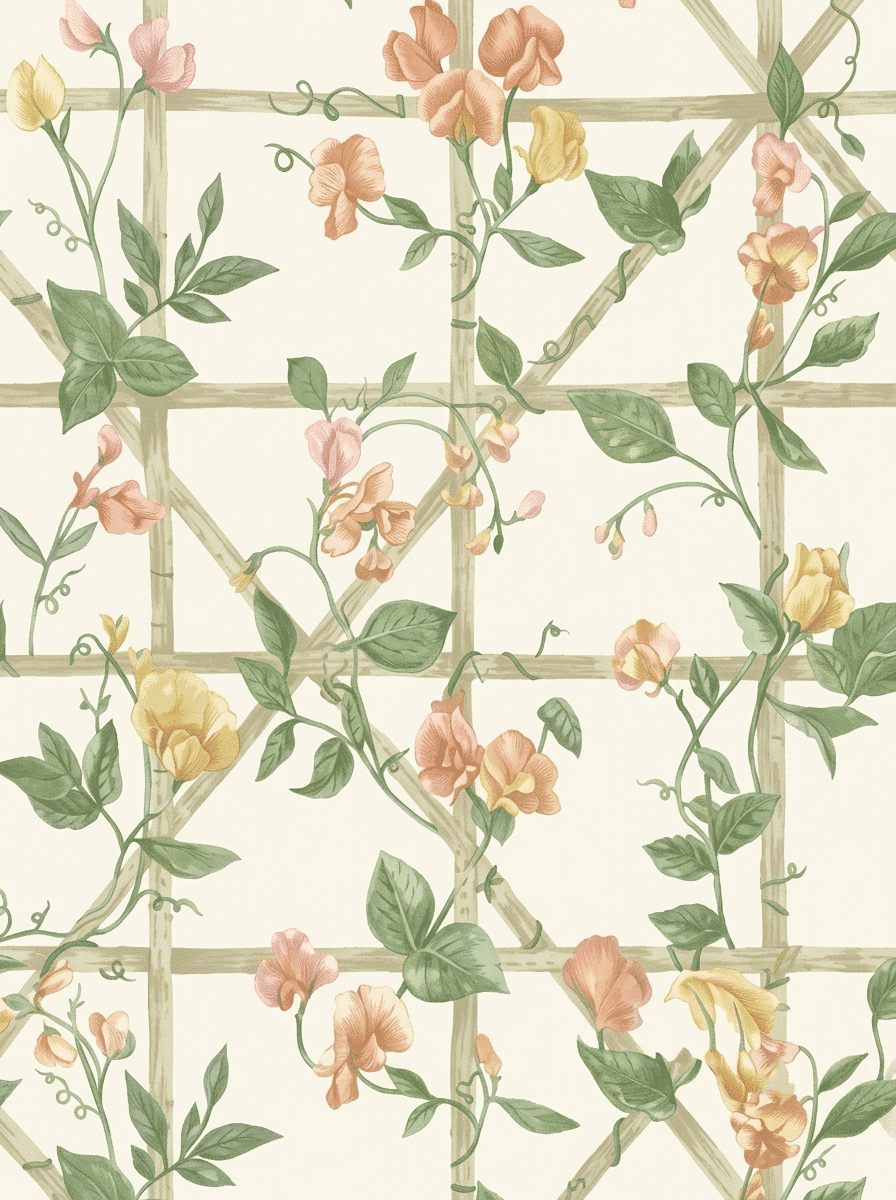 Sweetpea Garden Vines Wallpaper Orange Cream