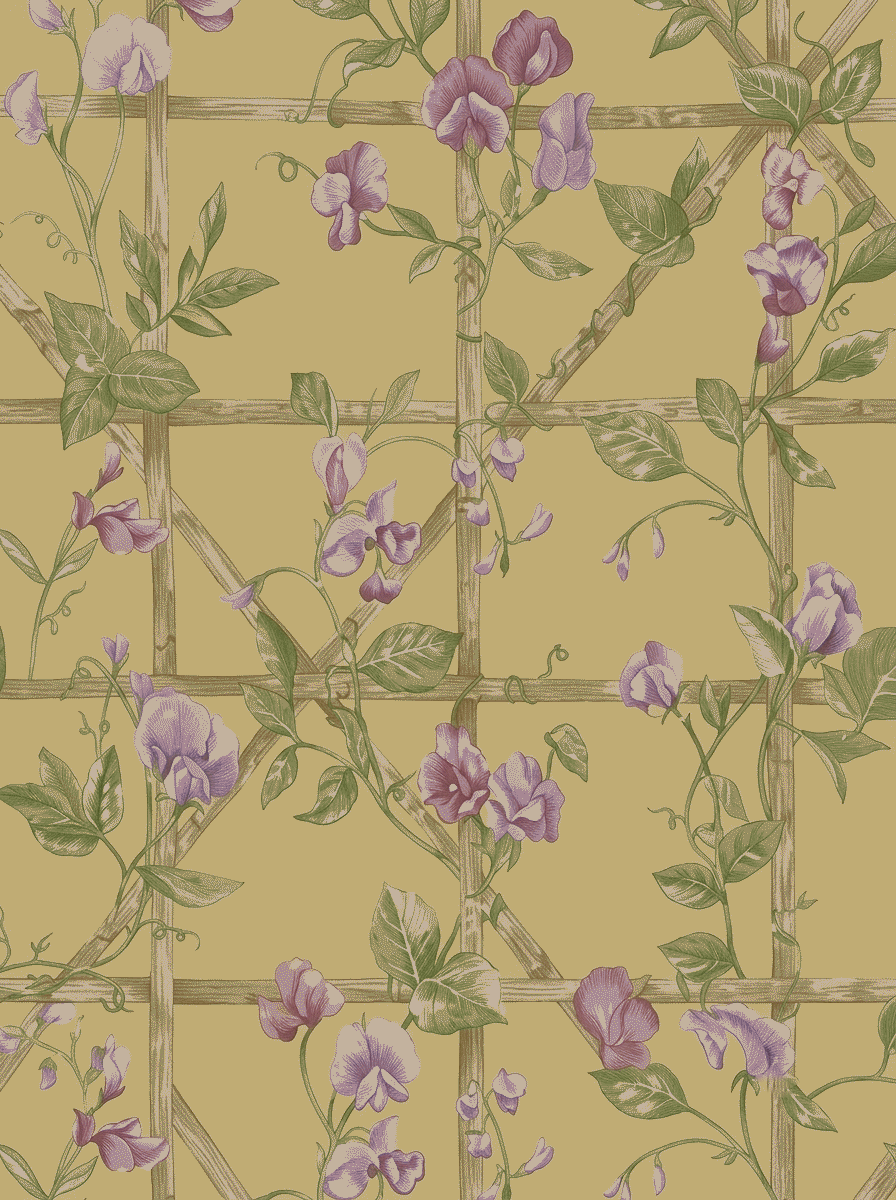 Sweetpea Garden Vines Wallpaper Ochre