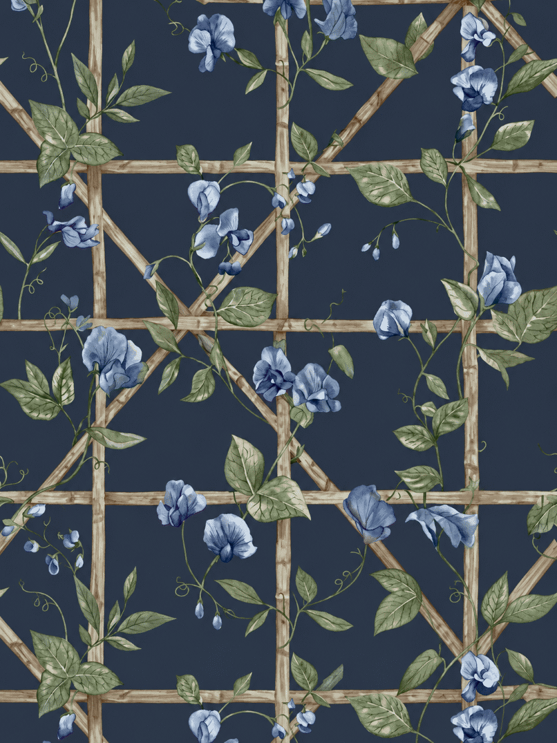 Sweetpea Garden Vines Wallpaper Navy