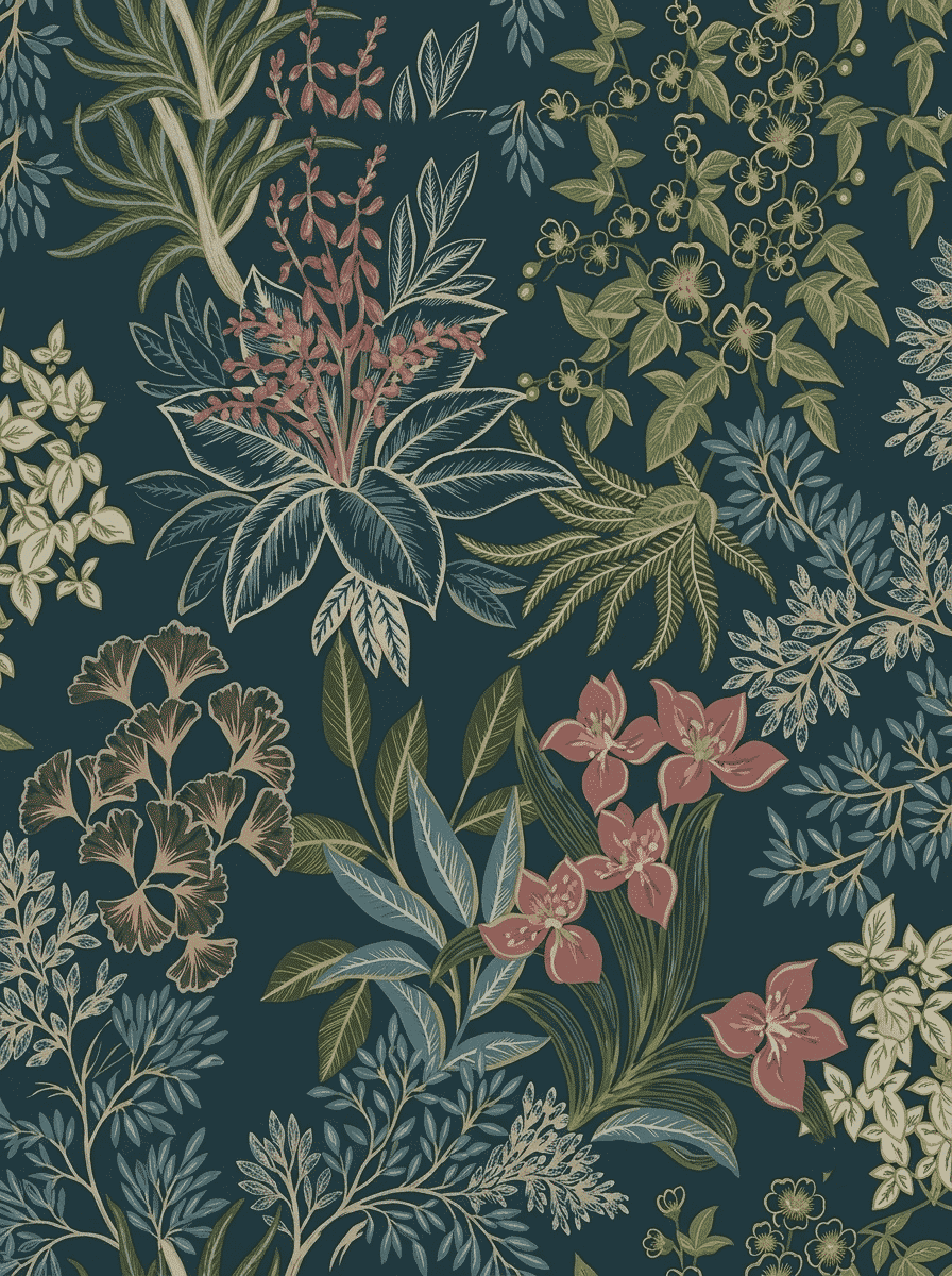 Lush Botanical Bloom Wallpaper Teal