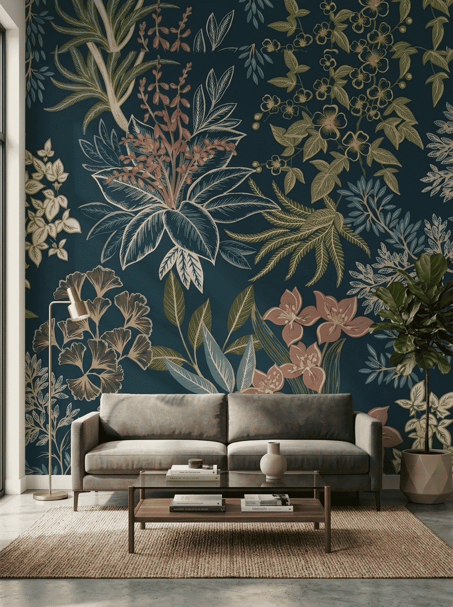 Lush Botanical Bloom Wallpaper Teal