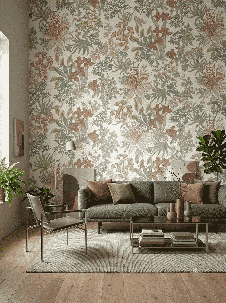 Lush Botanical Bloom Wallpaper Cream Pink
