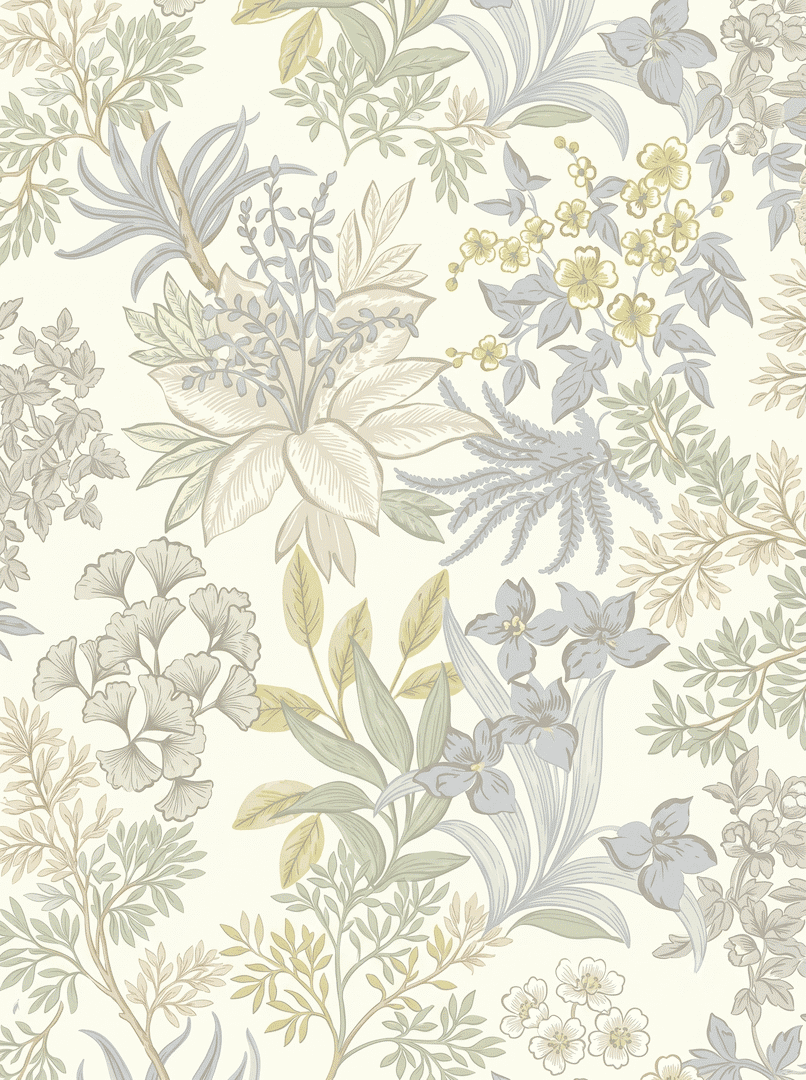Lush Botanical Bloom Wallpaper Blue Sage