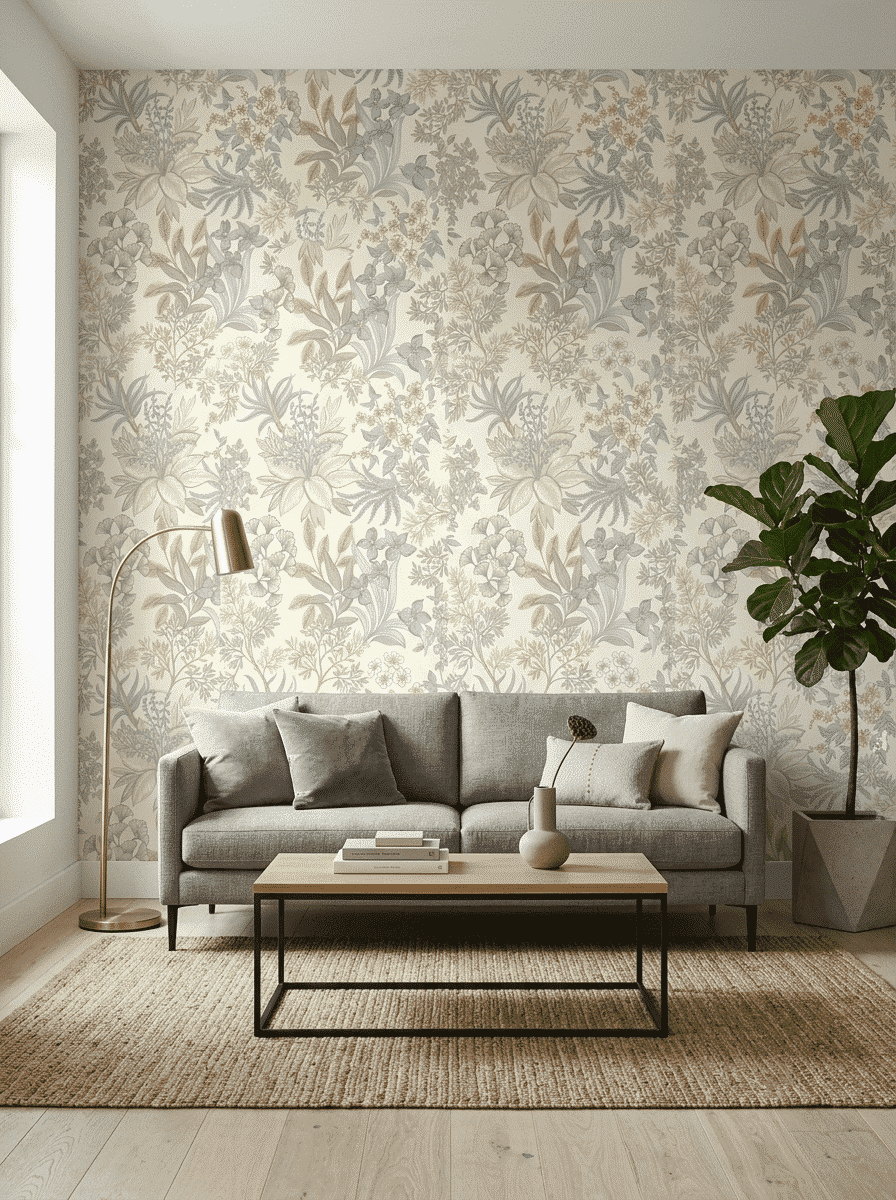 Lush Botanical Bloom Wallpaper Blue Sage