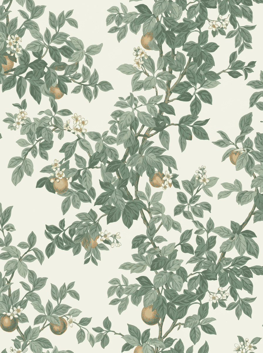 Citrus Blossom Orchard Wallpaper Cream Green