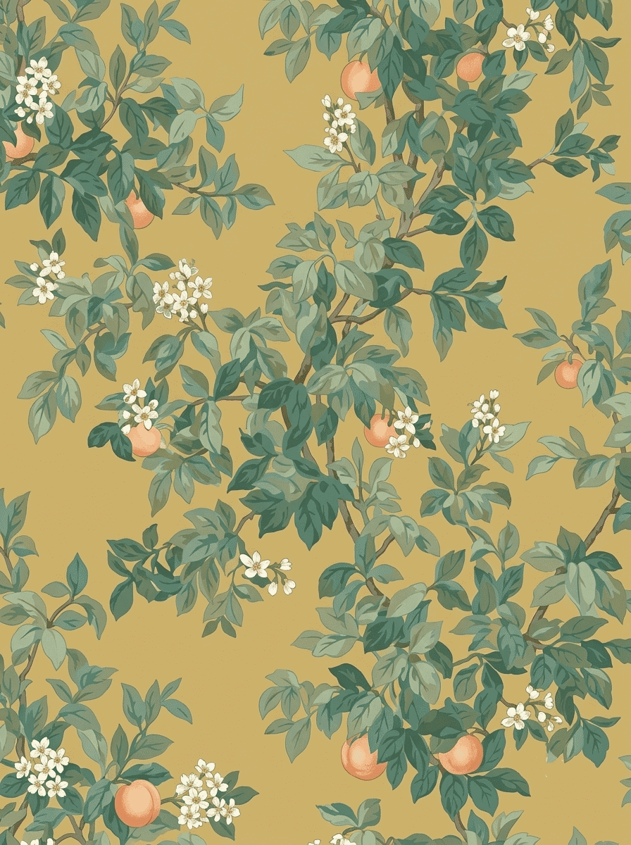 Citrus Blossom Orchard Wallpaper Ochre