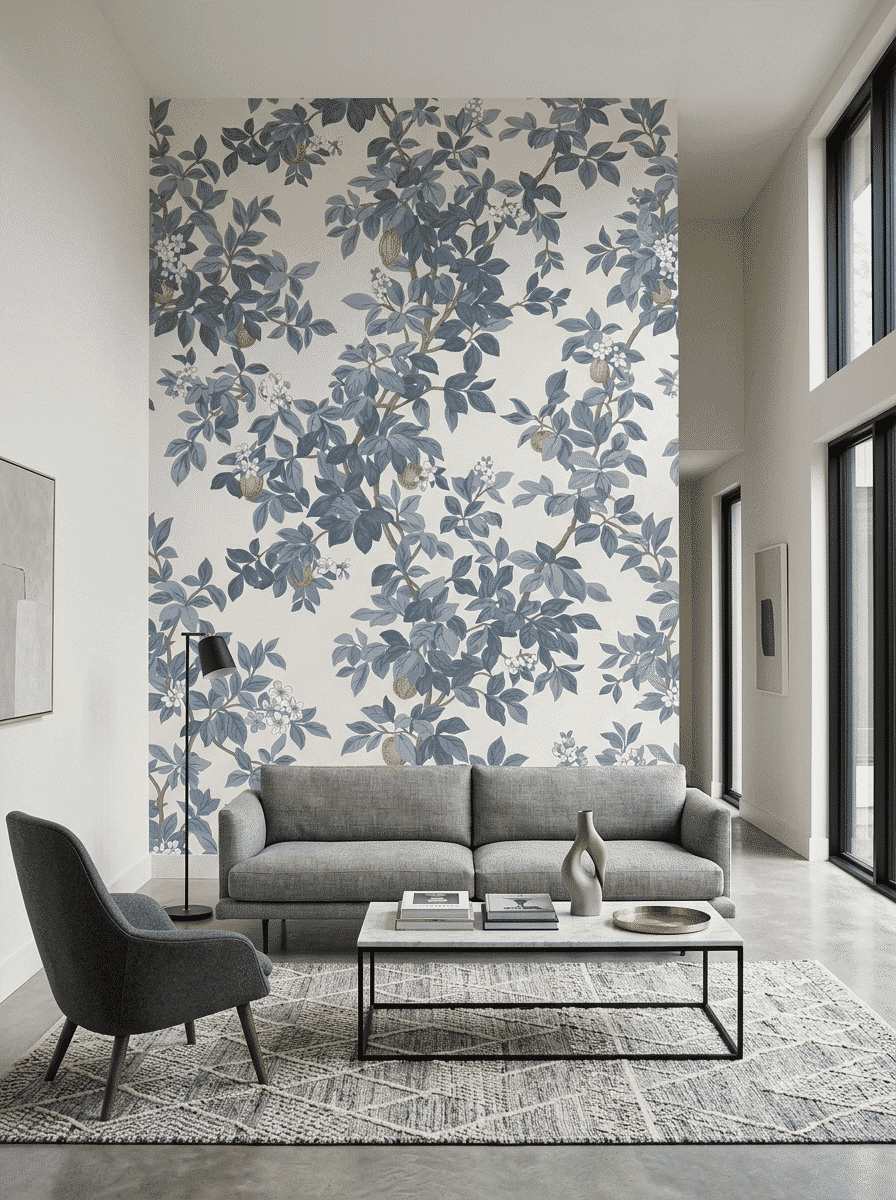 Citrus Blossom Orchard Wallpaper Blue White