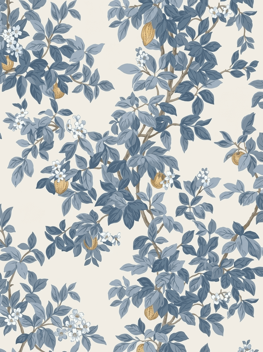 Citrus Blossom Orchard Wallpaper Blue White