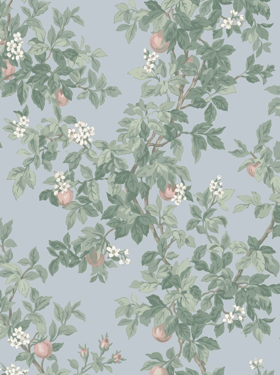 Citrus Blossom Orchard Wallpaper Sky Blue Navy