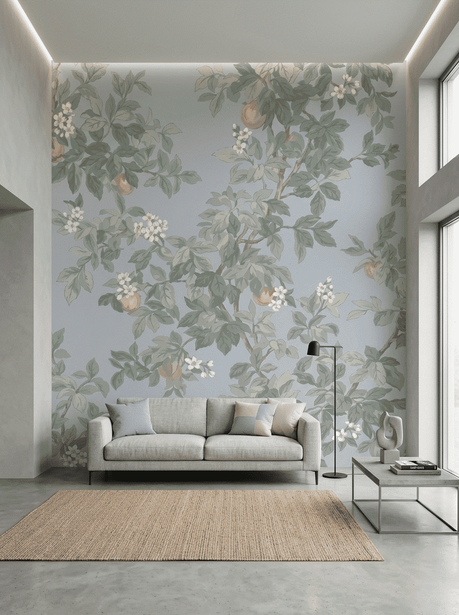 Citrus Blossom Orchard Wallpaper Sky Blue Navy